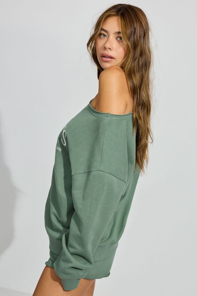 Green Women Garage Softterry Off Shoulder Sweatshirts | A-0489176