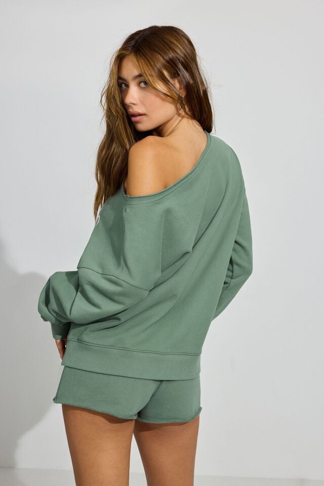 Green Women Garage Softterry Off Shoulder Sweatshirts | A-0489176