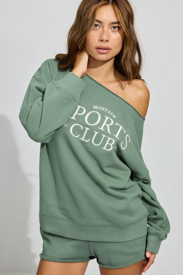 Green Women Garage Softterry Off Shoulder Sweatshirts | A-0489176