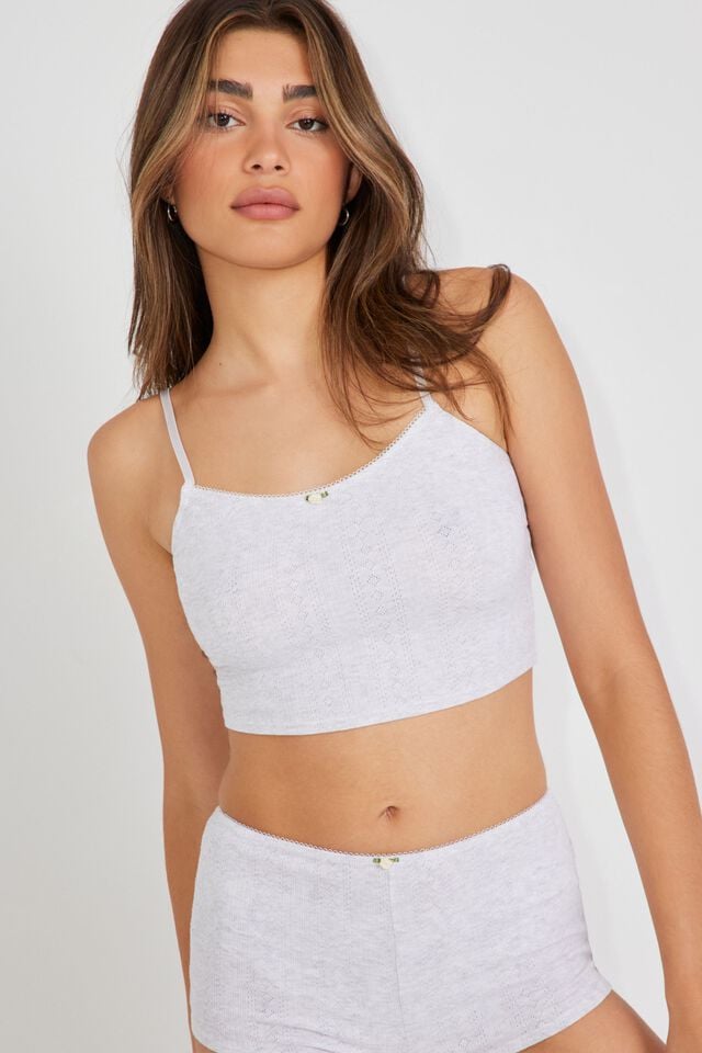 Grey Women Garage Cropped Pointelle Cami Tank Top | A-0621394