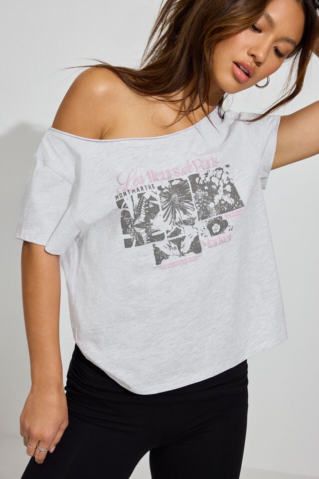 Grey Women Garage Off Shoulder T Shirts | A-0658197