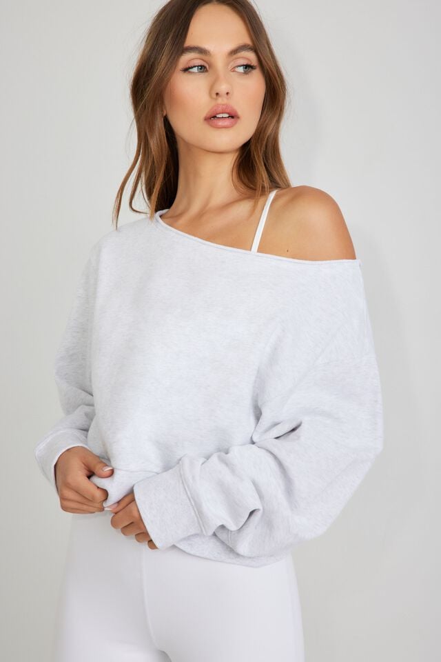 Grey Women Garage Softterry Off Shoulder Sweatshirts | A-7690243