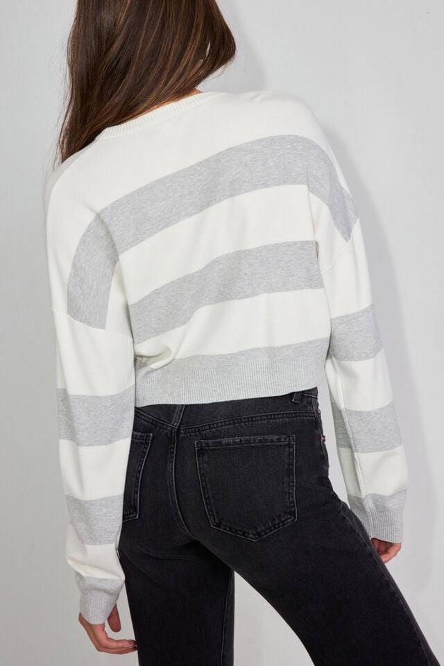 Grey / White Women Garage Boxy Stripe Er Sweater | A-8642375