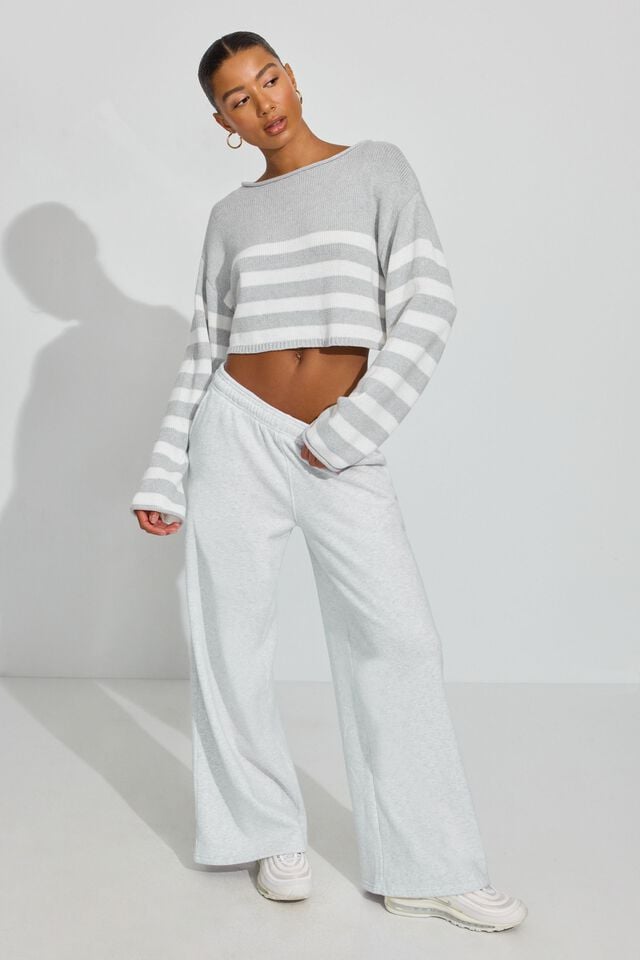 Grey / White Women Garage Supersoft Boatneck Sweater | A-6159830