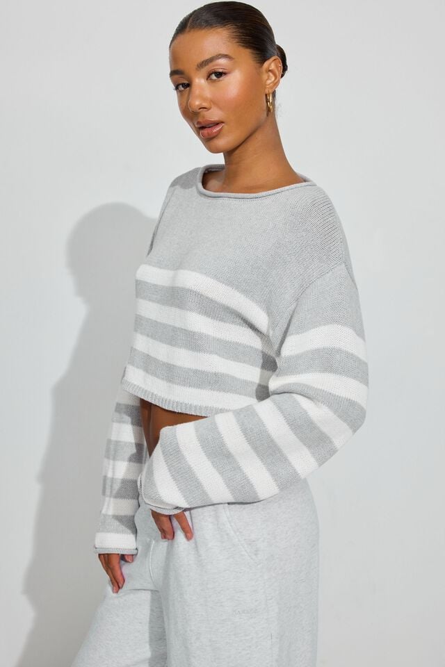 Grey / White Women Garage Supersoft Boatneck Sweater | A-6159830