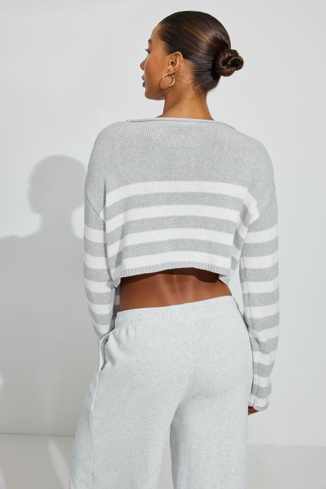 Grey / White Women Garage Supersoft Boatneck Sweater | A-6159830