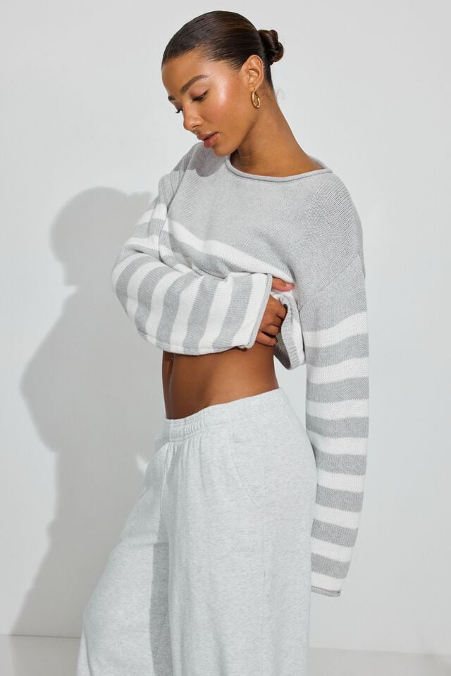 Grey / White Women Garage Supersoft Boatneck Sweater | A-6159830