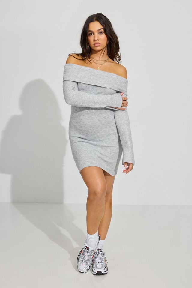 Light Grey Women Garage Scarlet Spongy Off Shoulder Dress | A-8216307