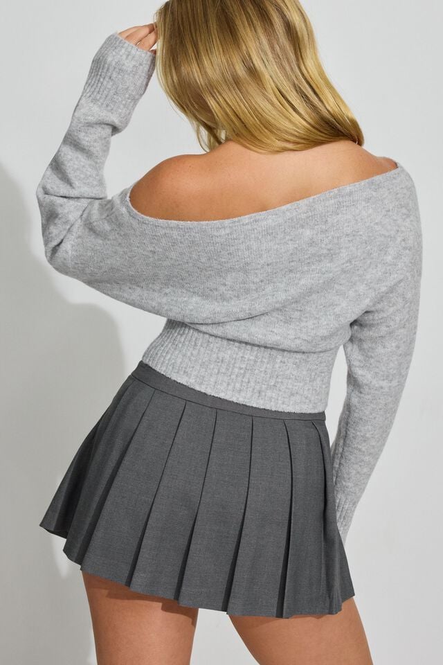 Light Grey Women Garage Spongy Off Shoulder Sweater | A-6029157