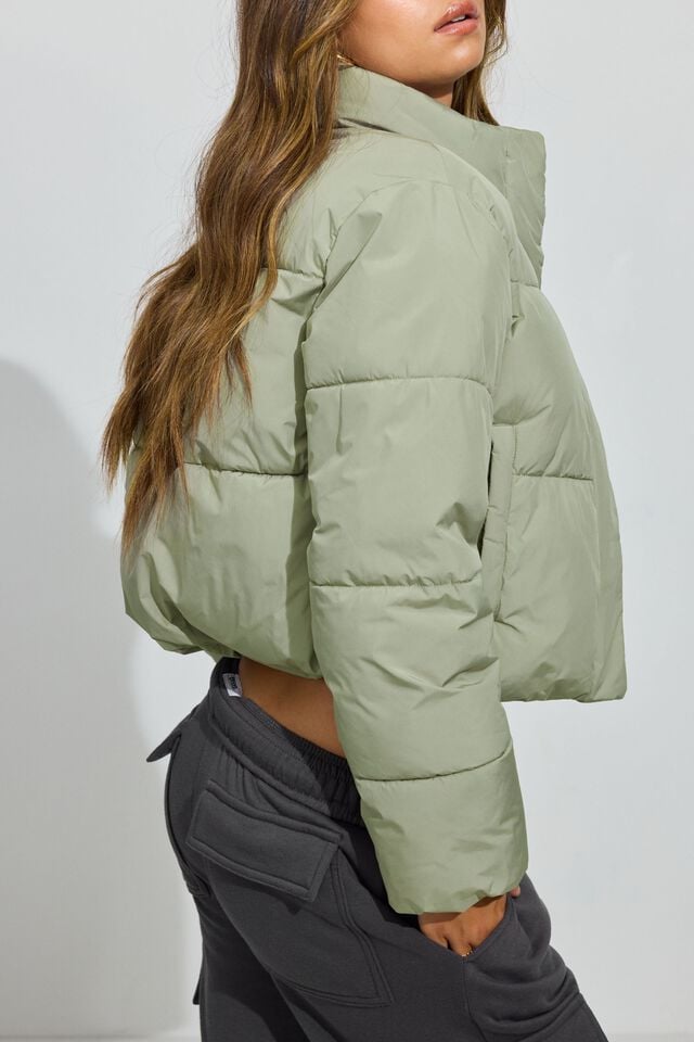 Olive Green Women Garage Mini Down Jackets | A-7895136