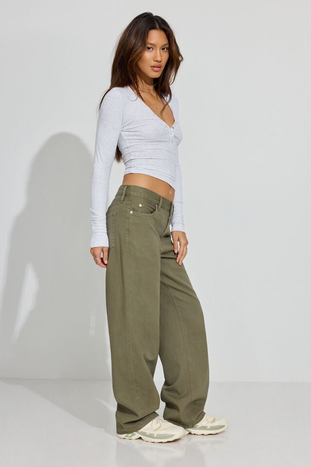 Olive Khaki Women Garage Low Rise Pants | A-2317850