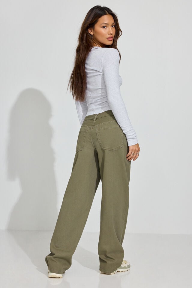 Olive Khaki Women Garage Low Rise Pants | A-2317850