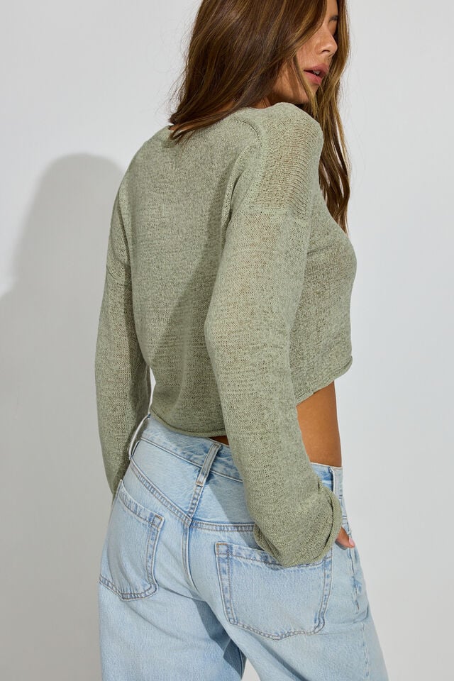 Olive Women Garage Yarn Crewneck Sweater | A-2560483