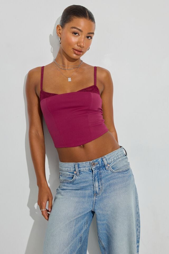 Purple Red Women Garage Double Layer Tank Top | A-5347186