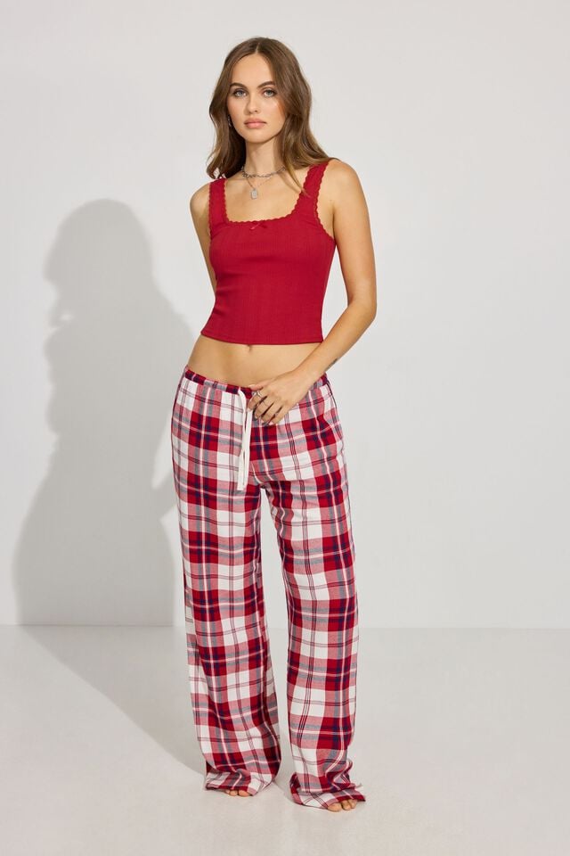 Red Women Garage Flannel Pants | A-9487065