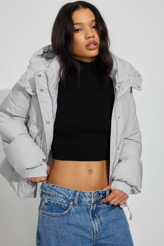 Silver Grey Women Garage Perfect Down Jackets | A-1897053