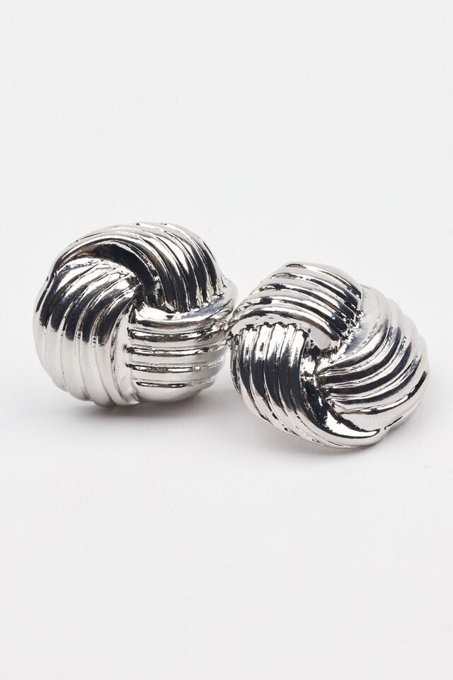 Silver Women Garage Knotted Button Earrings | A-3502716