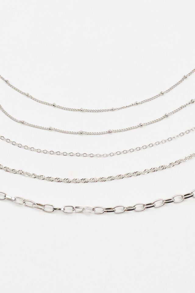 Silver Women Garage Set Of 5 Classic Chains Necklaces | A-3904761