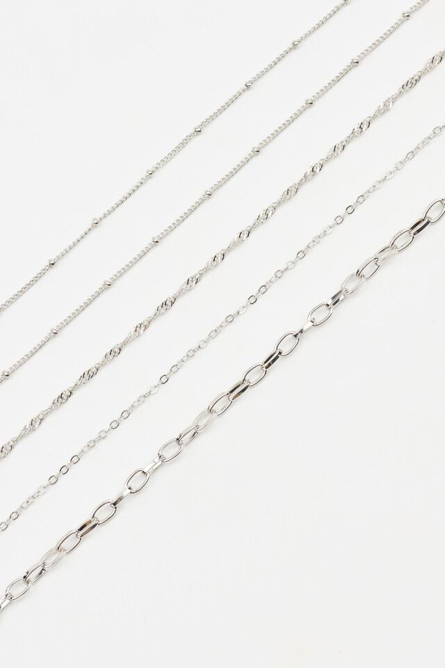 Silver Women Garage Set Of 5 Classic Chains Necklaces | A-3904761