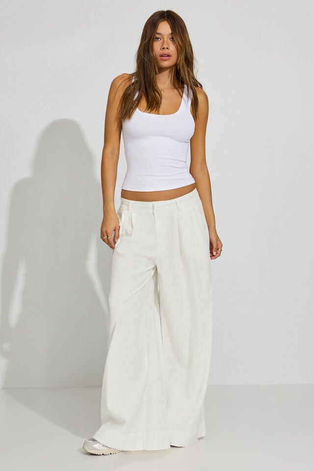 White Women Garage Baggy Linen Pants | A-3209186