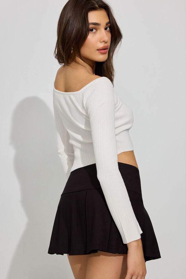 White Women Garage Bodycon Off Shoulder Sweater | A-3204718