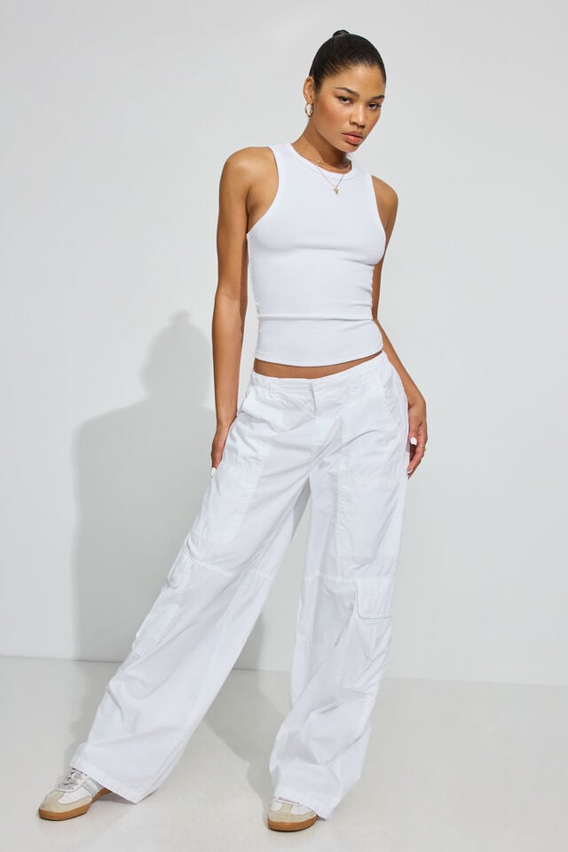 White Women Garage Poplin Extreme Baggy Cargo Pants | A-3745186