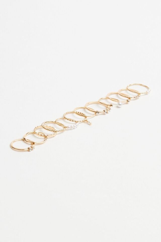 White / Gold Women Garage Set Of 12 Delicate Rings | A-0459167