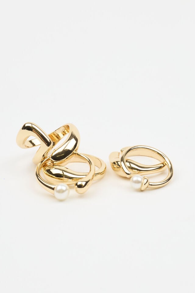 White / Gold Women Garage Set Of 5 Pearl & Organic Rings | A-9435108