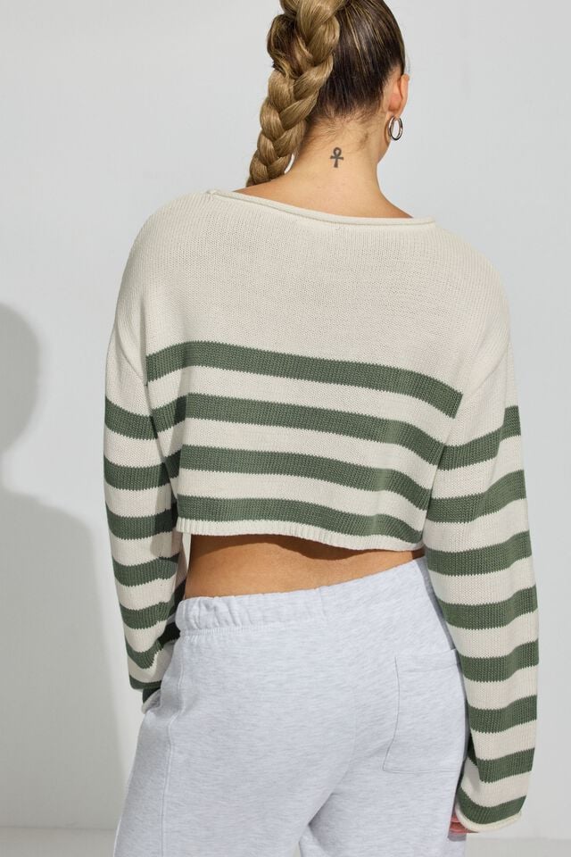 White / Green Women Garage Supersoft Boatneck Sweater | A-2350719