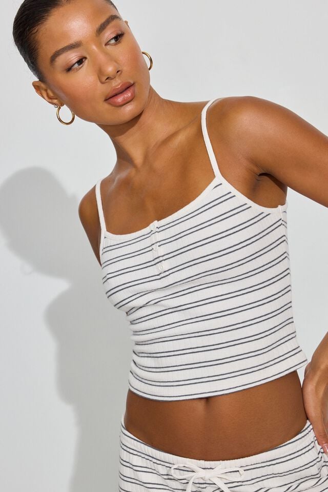 White / Grey Women Garage Ribbed Cami Tank Top | A-2876351